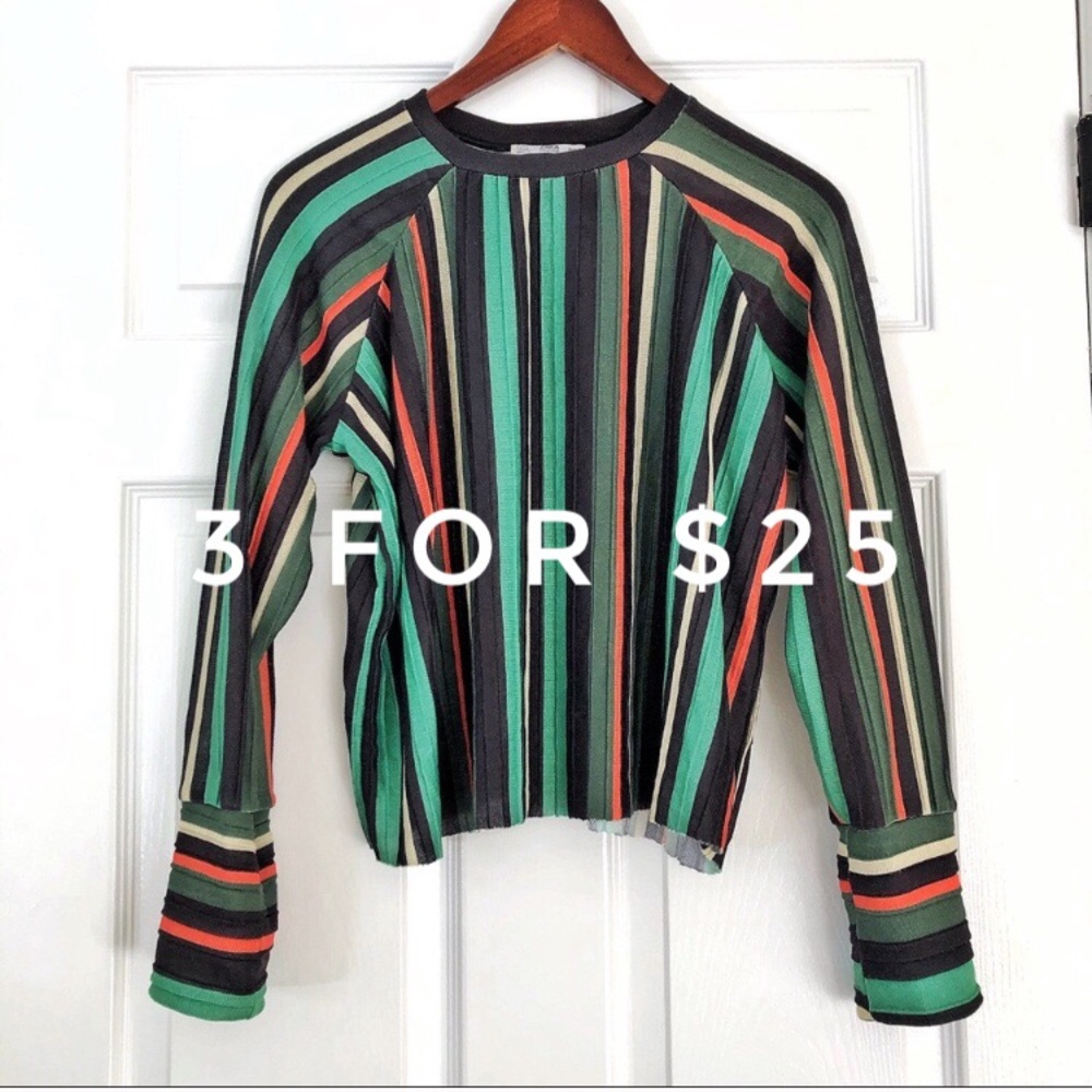 3 FOR $25 Accordion pleated striped Zara top